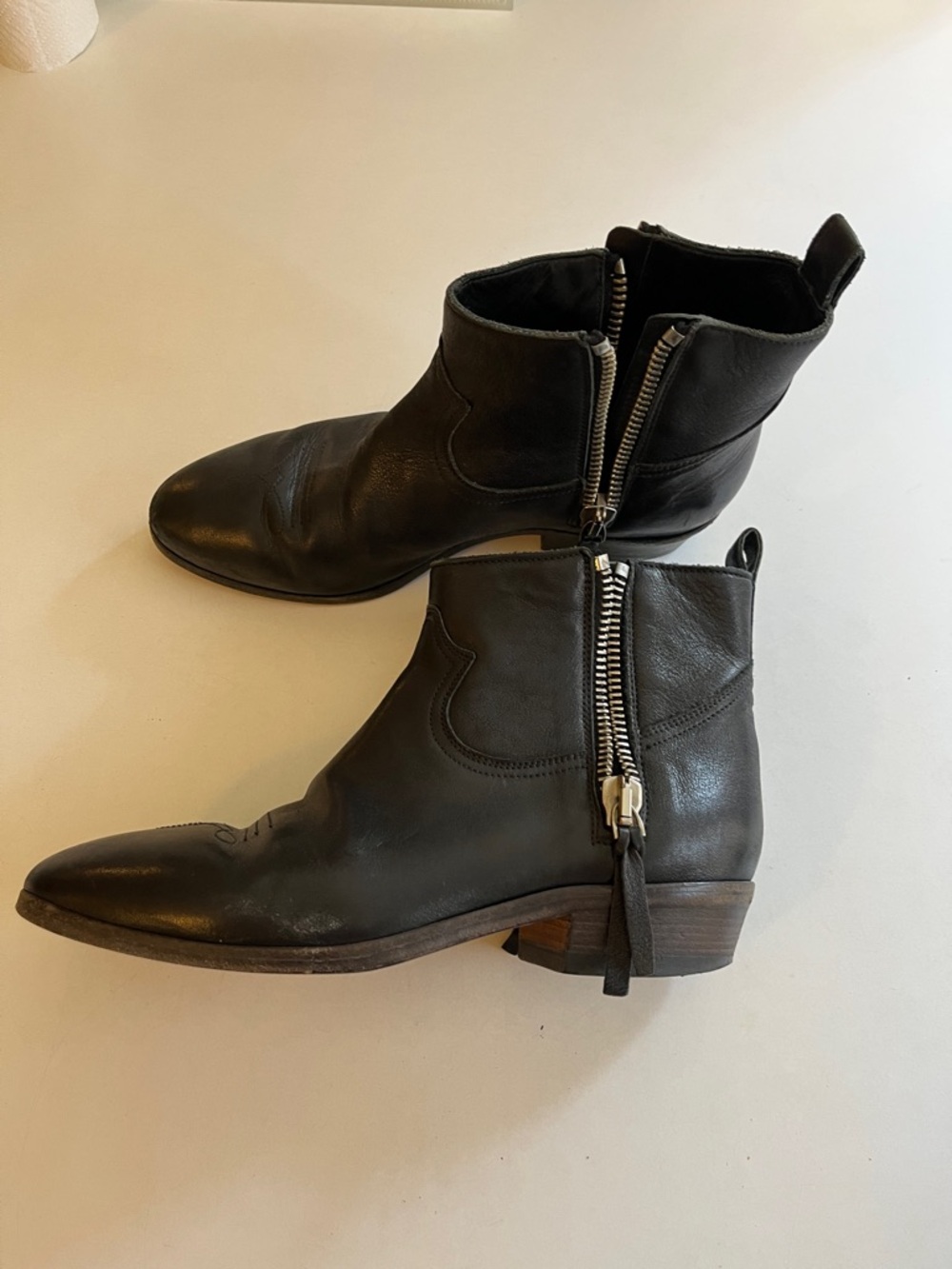 Golden Goose Black Leather Side-Zip Western Ankle Boots
